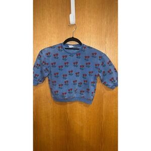 Zara Tulip Floral Sweatshirt Kids Size 4-5 Blue Good Acid Wash Crewneck Pullover